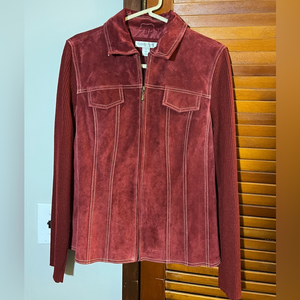 Vintage Y2K Maroon Suede Leather Zip up Jacket